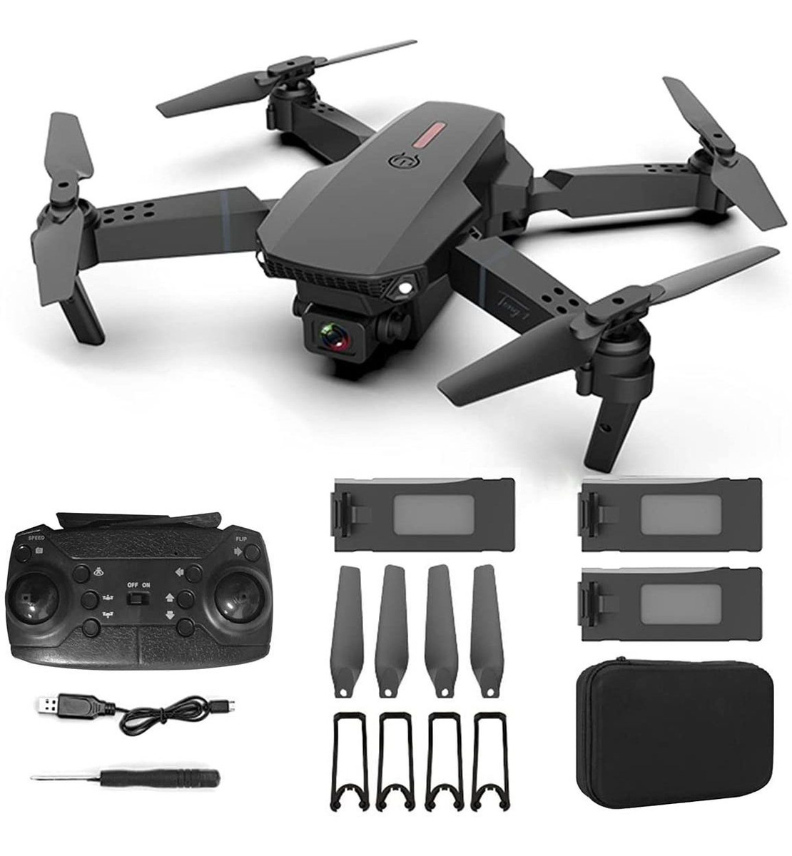 Drone E88 Com Dupla Câmera Hd Preto 2.4ghz 2 Bateria - Imagem 2