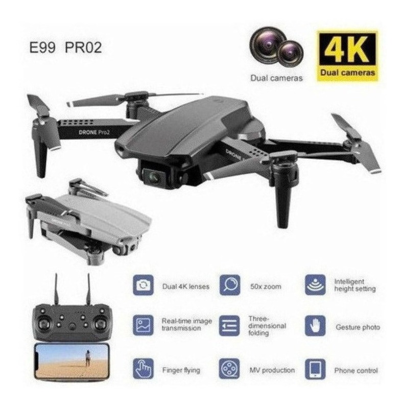 Câmera Dupla Mini Drone E99 Pro Professional 4k Com 2 Bateri - Imagem 3