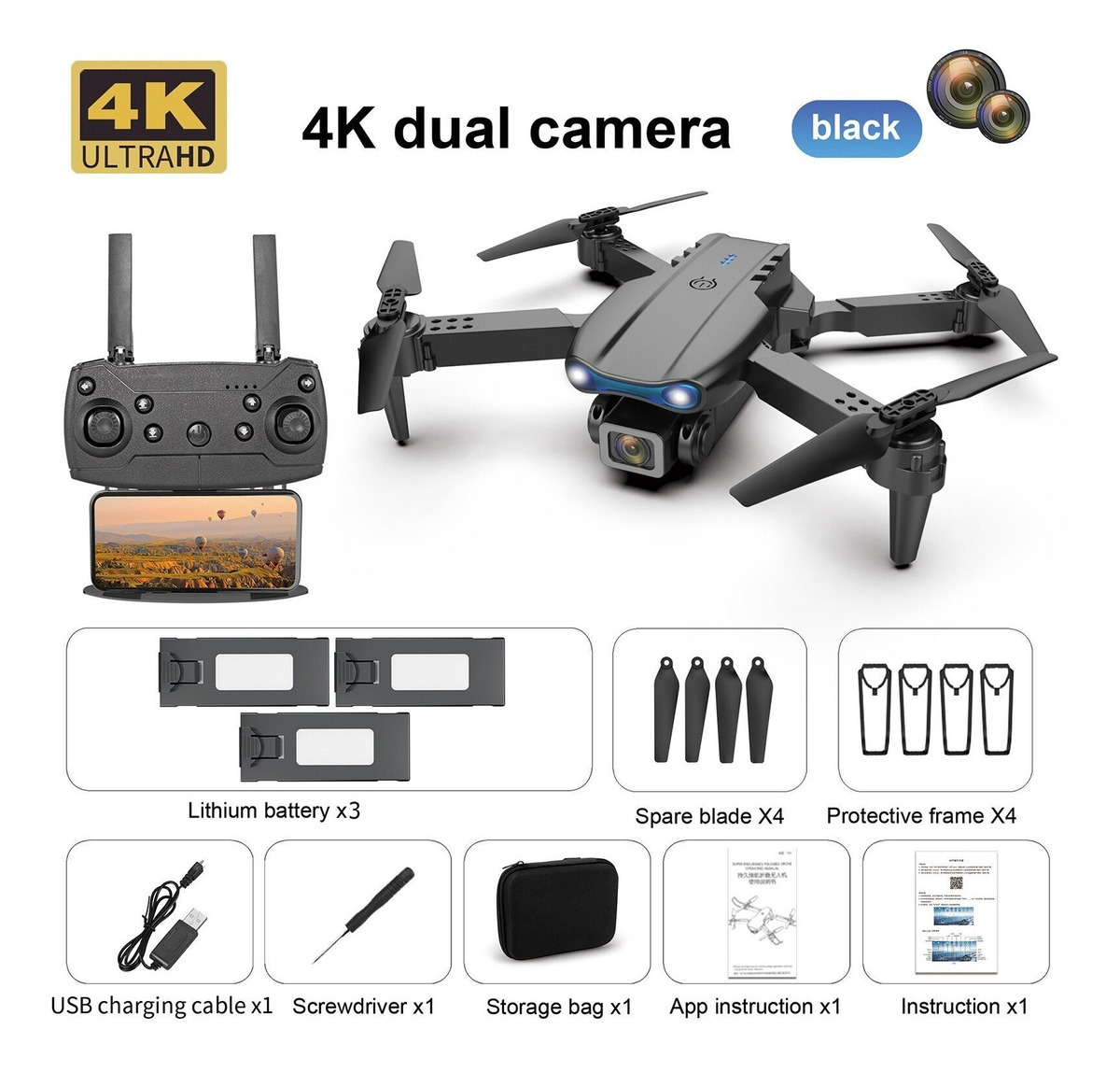 Drone E99pro Com Câmera 4k Hd Alta Qualidade E 3 Baterias