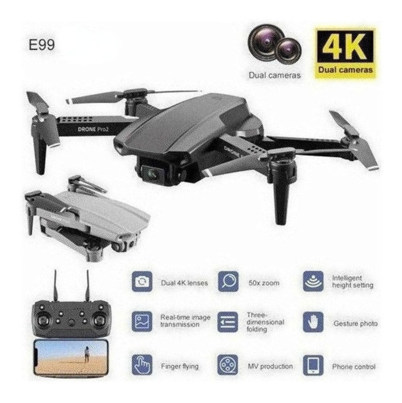 Câmera Dupla Mini Drone E99 Pro Professional 4k Com 2 Bateri - Imagem 3