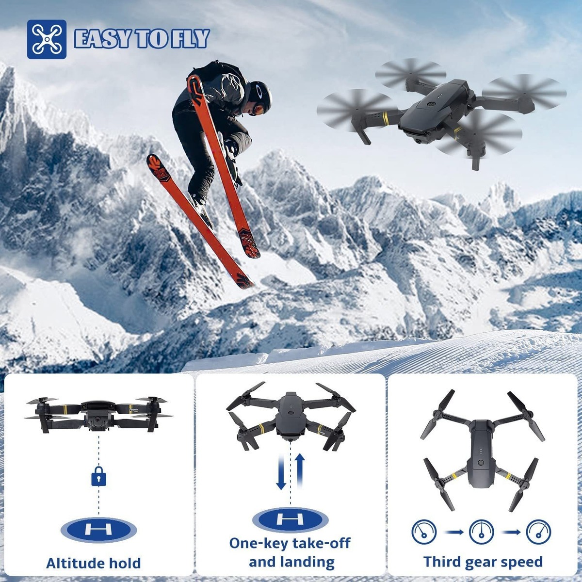 Drone E58 Completo Iniciantes Com Câmera 2.4ghz 2 Baterias - Imagem 3