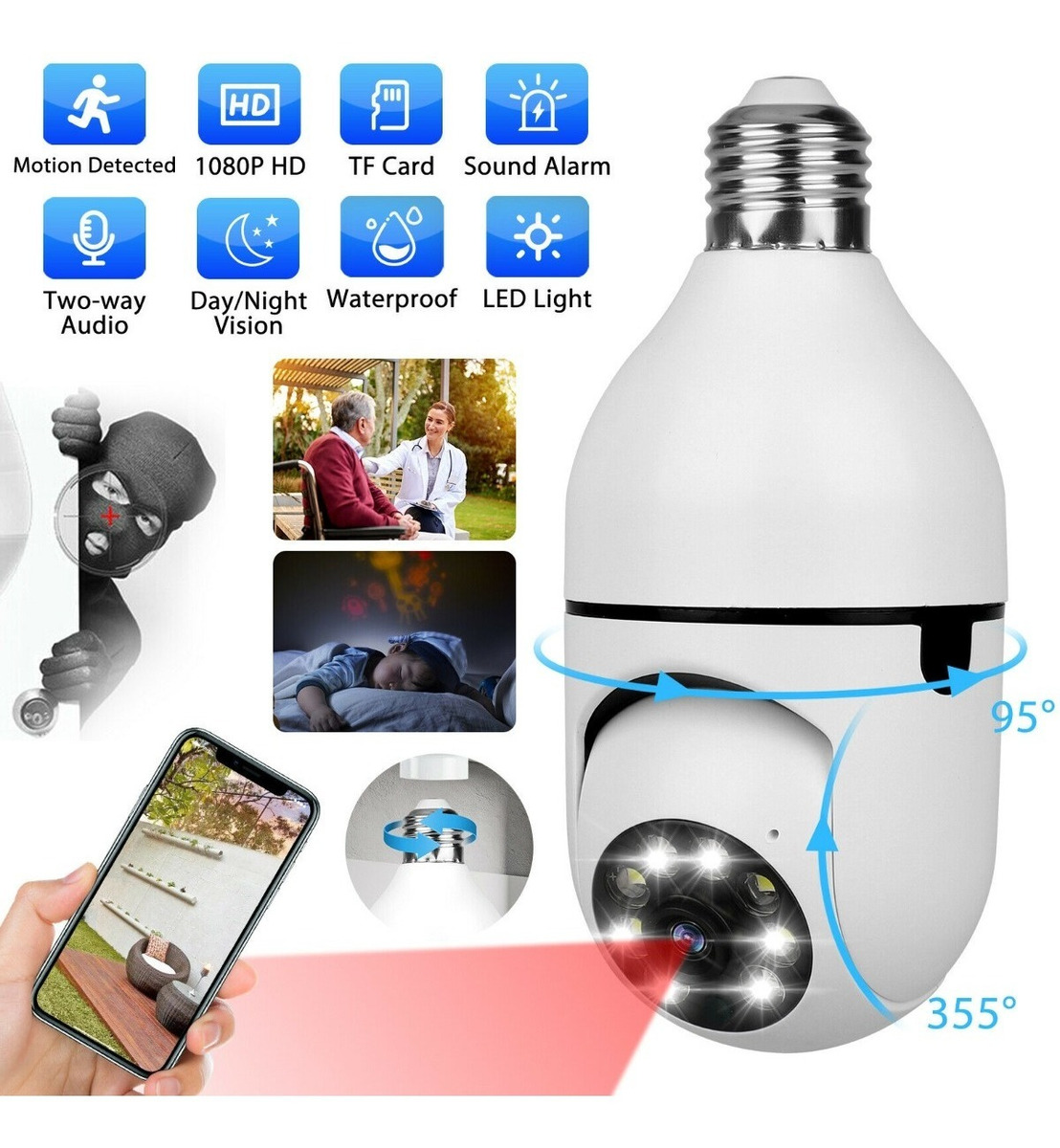 Câmera Ip Segurança Lâmpada Yoosee Panorâmica Wifi1080 Espiã - Imagem 4