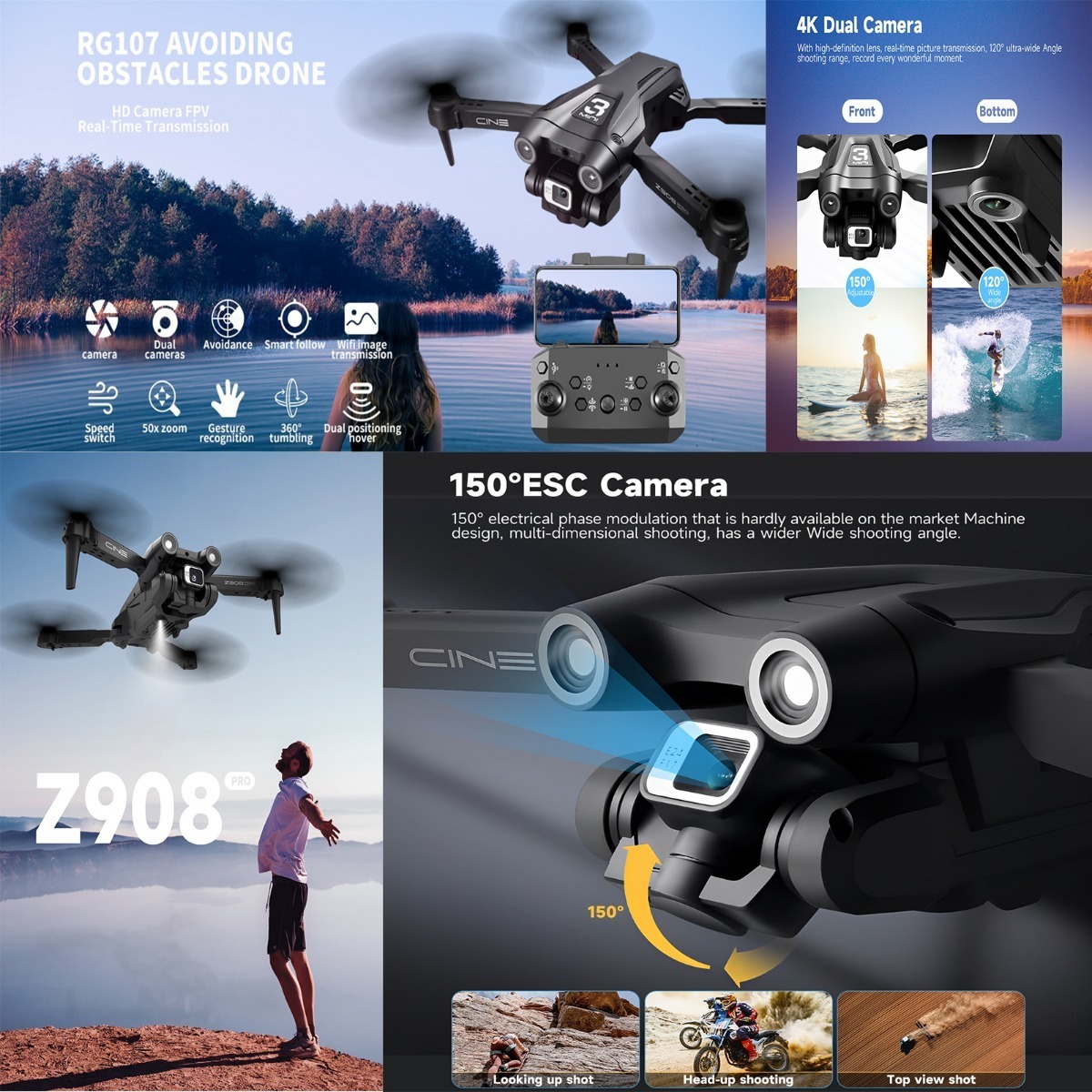 Drone Mini De Câmera Hd Duplas E Obstáculo Evitar Quadcopter - Imagem 10