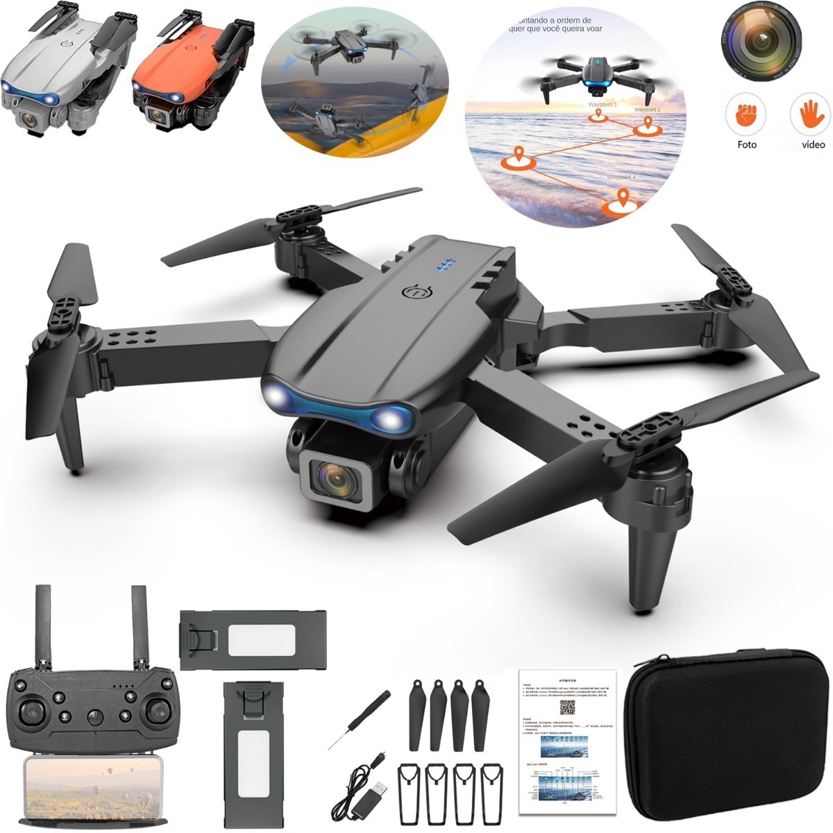 Drone E99 Pro Com 1 Câmera Aérea Hd Profissional E 2 Bateria