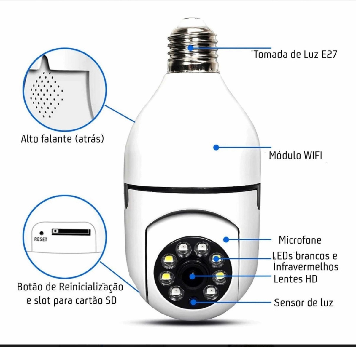 Camera Ip Inteligente Lampada 390eyes Panoramica Wifi Espiã - Imagem 7