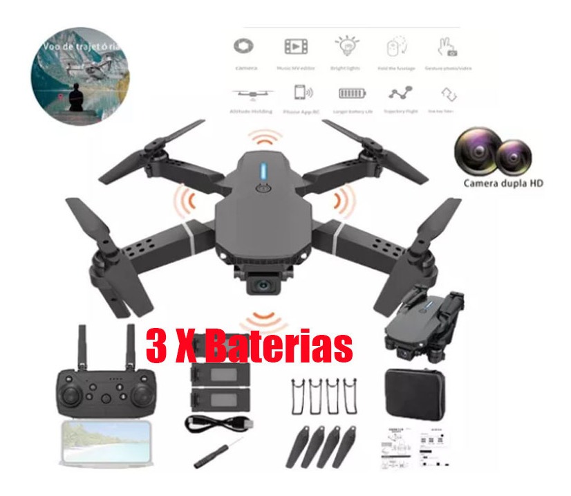 Câmera De Fotografia Aérea Drone 4k Hd Obstacle 3 Baterias