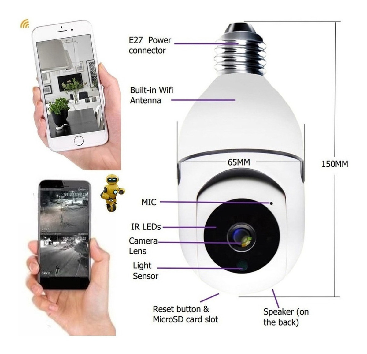 Camera Ip Inteligente Lampada 390eyes Panoramica Wifi Espiã - Imagem 4