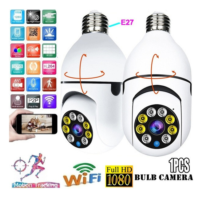 2pcs E27 Bulb Home 1080p Câmera De Vigilância Full Color Cam