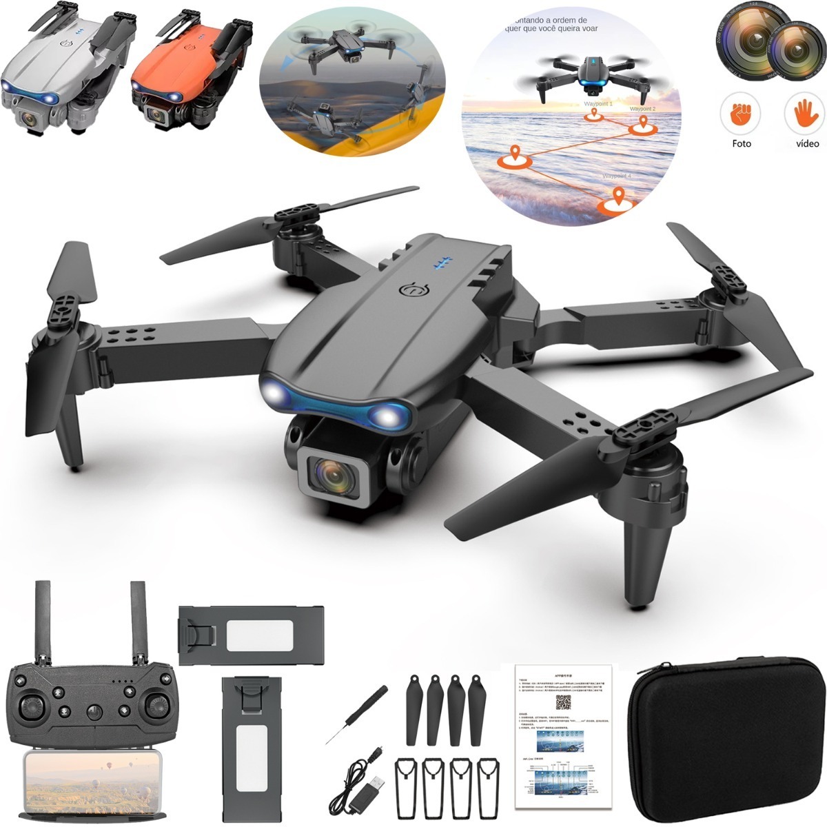 Drone E99 Pro Com 2 Câmera Aérea Hd Profissional E 2 Bateria