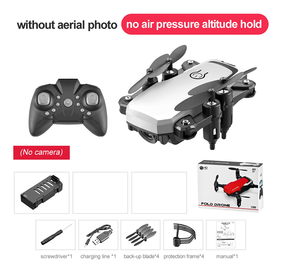 4 Canais Rc Drone Controle Remoto Quadcopter Dobrável (branc - Imagem 3