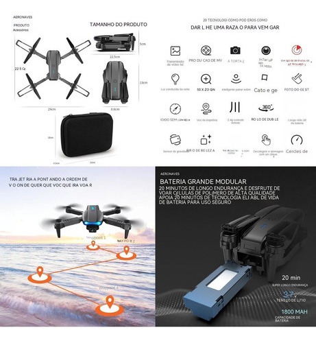 Drone E99 Pro Com 2 Câmera Aérea Hd Profissional E 2 Bateria - Imagem 12