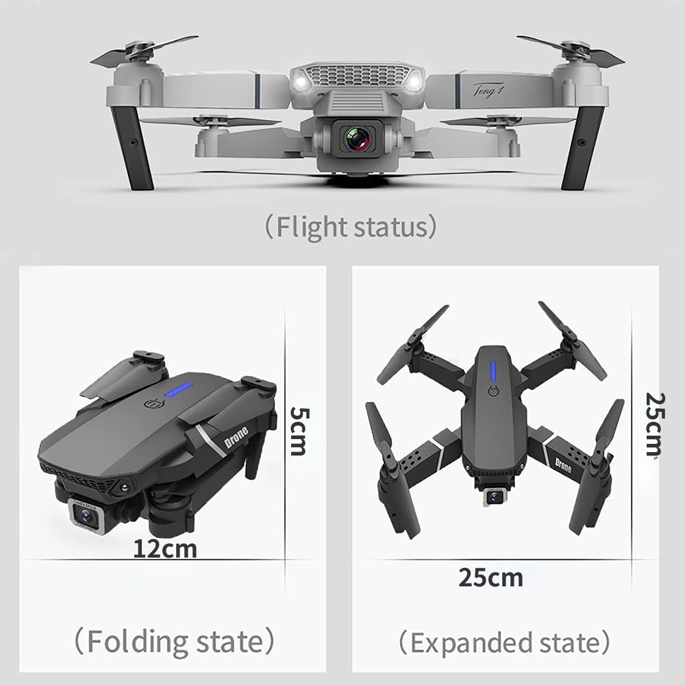 Drone E88 Com Dupla Câmera Hd Preto 2.4ghz 2 Bateria - Imagem 3