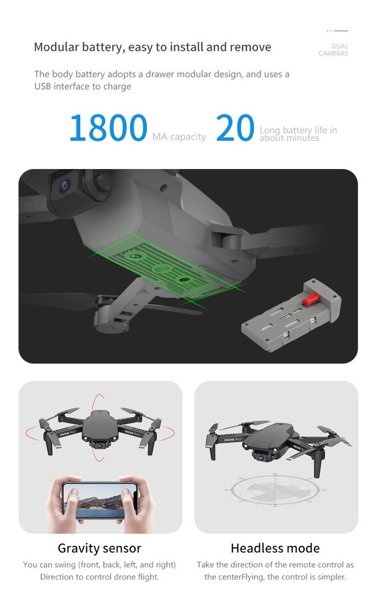 Mini Drone E99 Pro2 Rc 1080p Hd Câmera 2 Baterias - Imagem 10