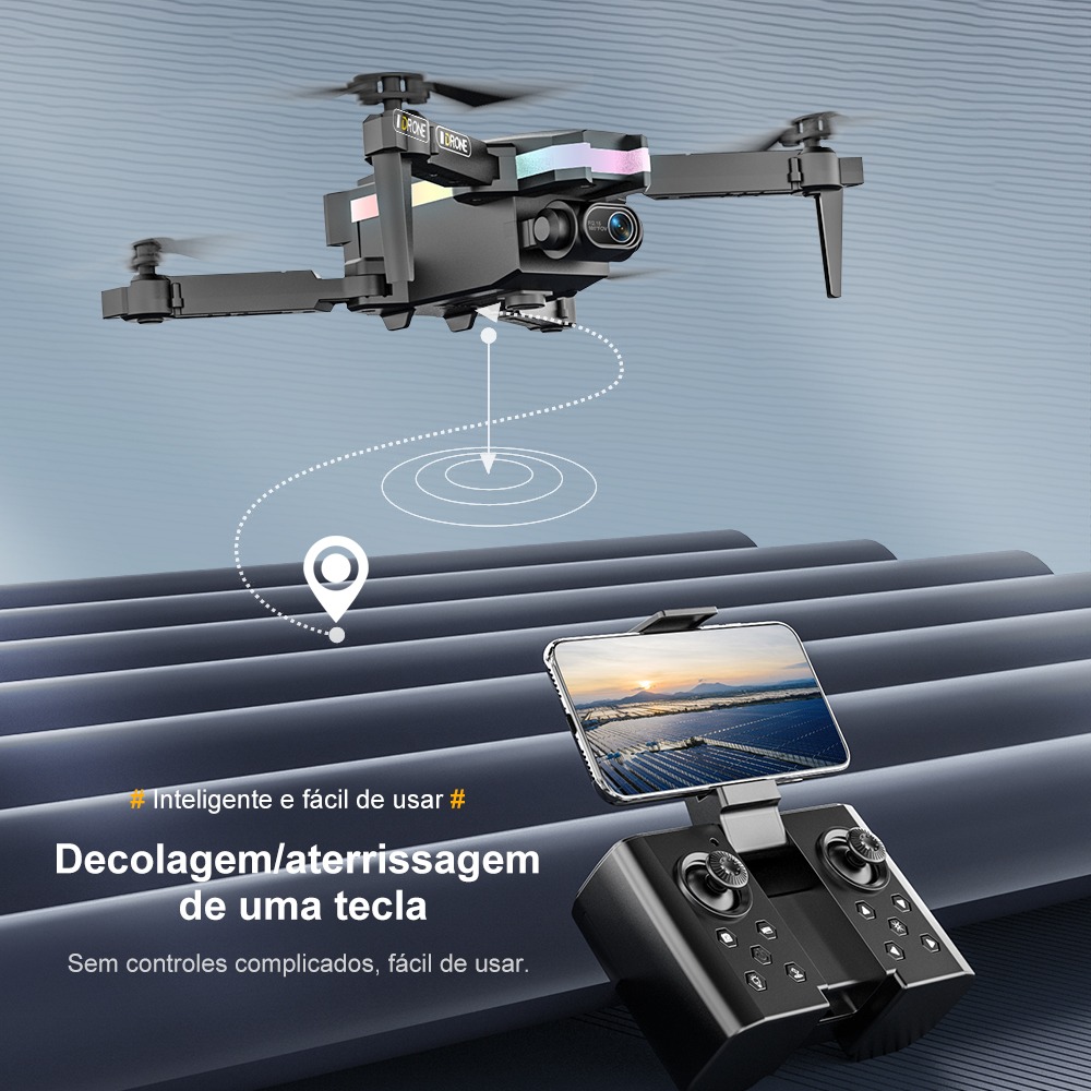 Mini Drone Fotografia Aérea Dobrável Led Colorido 3 Baterias - Imagem 5