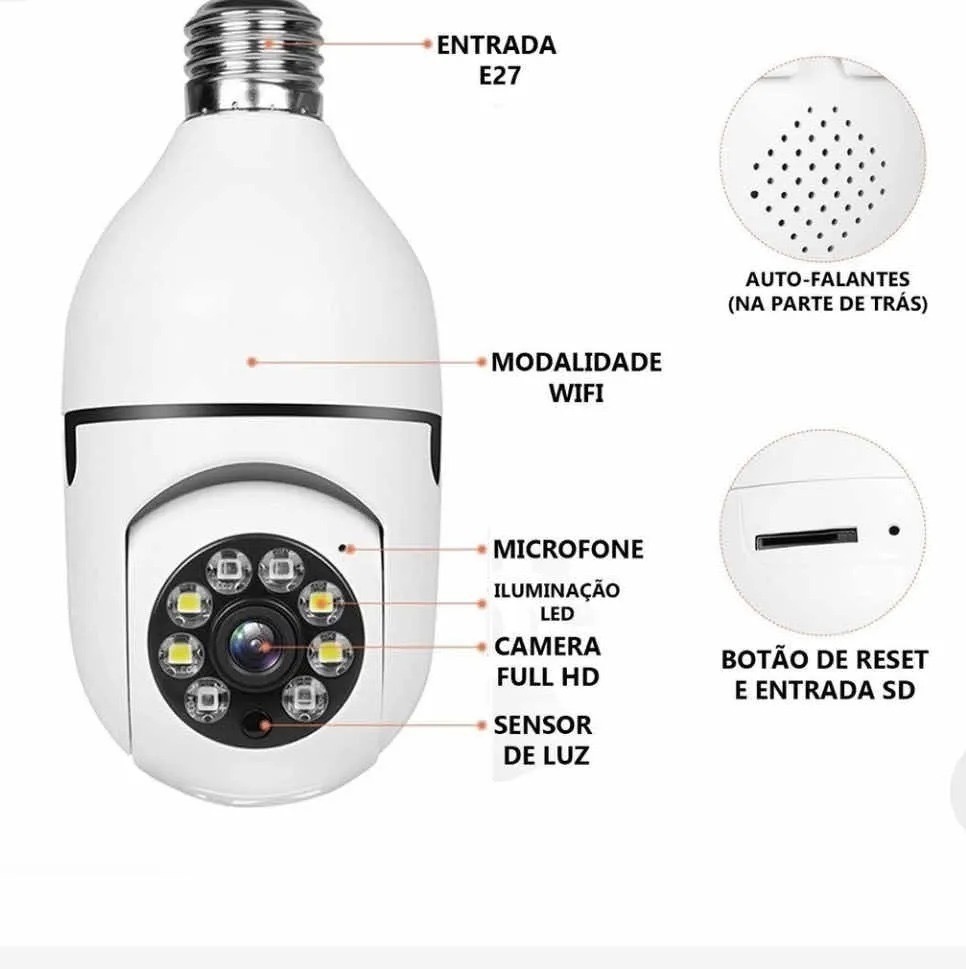 Camera Ip Inteligente Lampada 390eyes Panoramica Wifi Espiã - Imagem 2