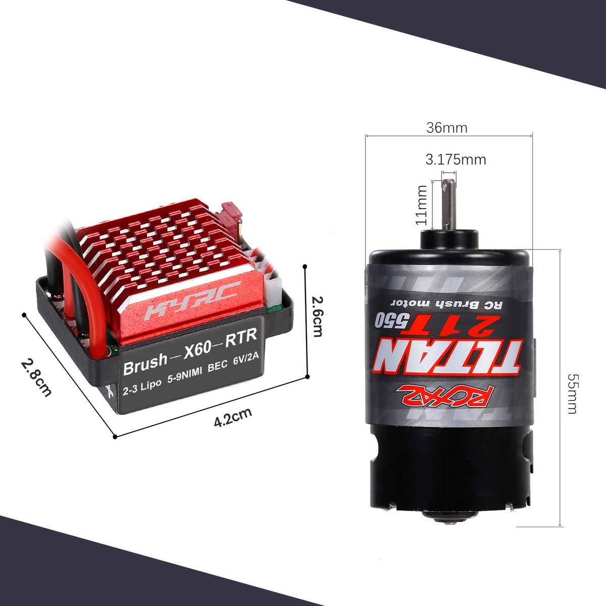 550 21t Escovado Motor Com 60a/360a Esc Escovado Elétrico - Imagem 3