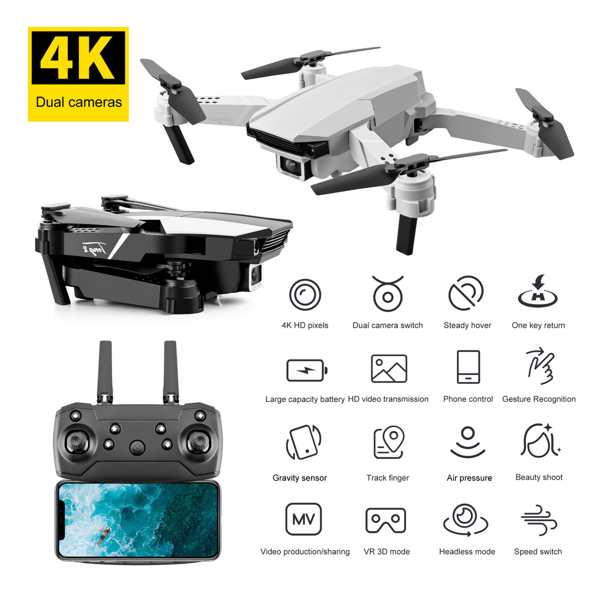 S62 Rc Drone Com Câmera 4k Wifi Fpv Dual Camera Drone Mini - Imagem 3