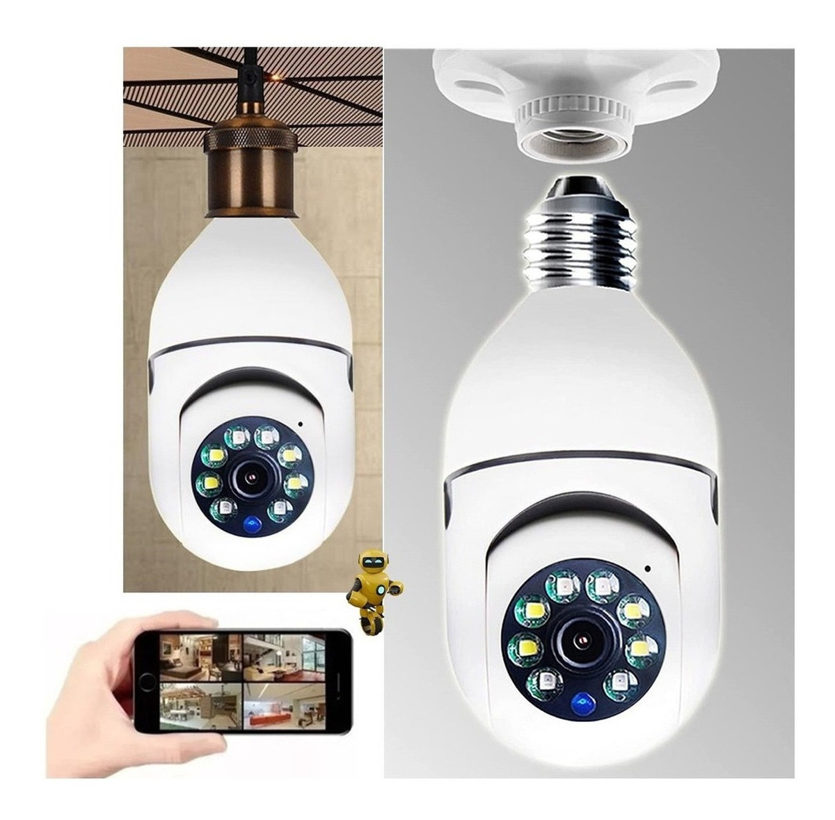 Camera Ip Inteligente Lampada 390eyes Panoramica Wifi Espiã - Imagem 3