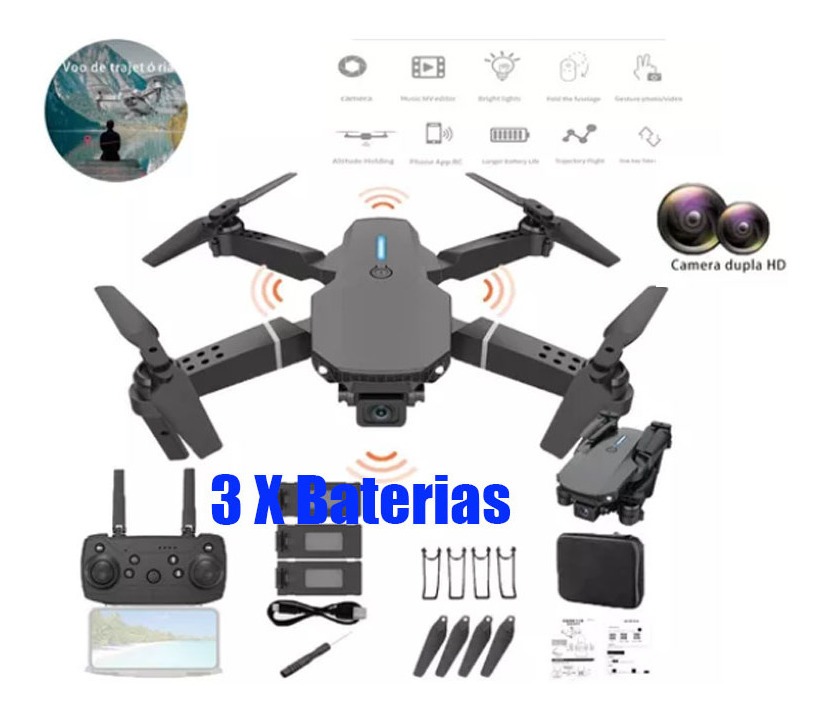Avião De Controle Remoto Empilhado Com Luz Led, 3 Baterias