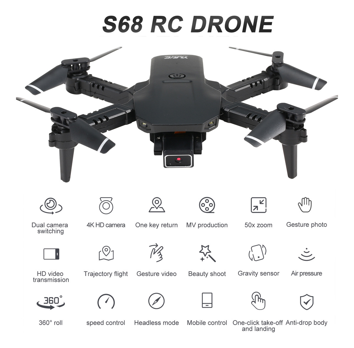 S68 Rc Drone Com Câmera 4k Wifi Fpv Dual Camera Drone Mini - Imagem 2