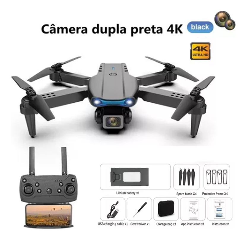 Câmera De Fotografia Aérea Drone 4k Hd Obstacle 1 Baterias