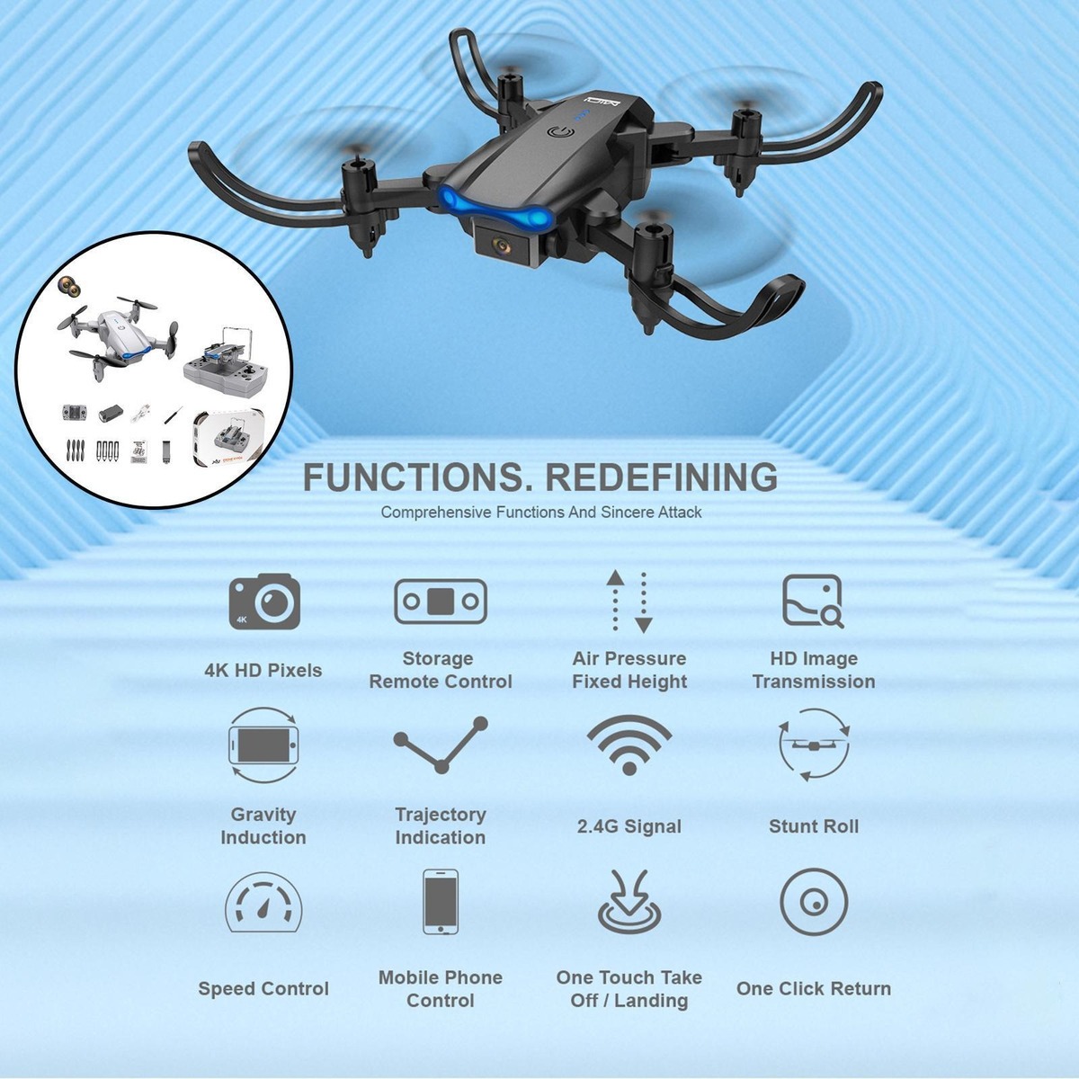 Ky906 Mini Drone 4k Altitude Hold Rc Helicóptero - Imagem 27