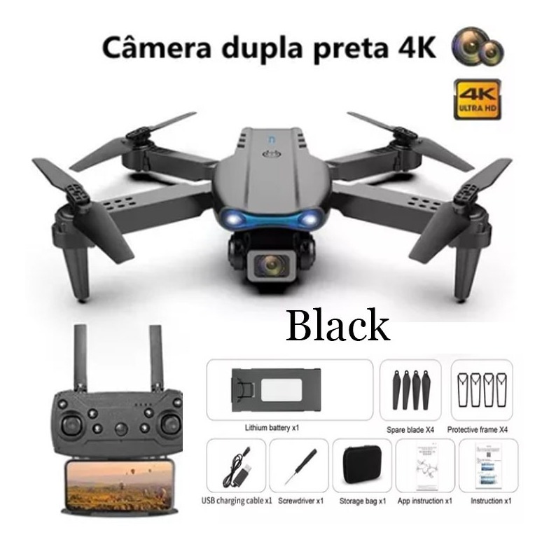 4k Profissional Com Luzes Led 1 Baterias Drone Câmera Dupla