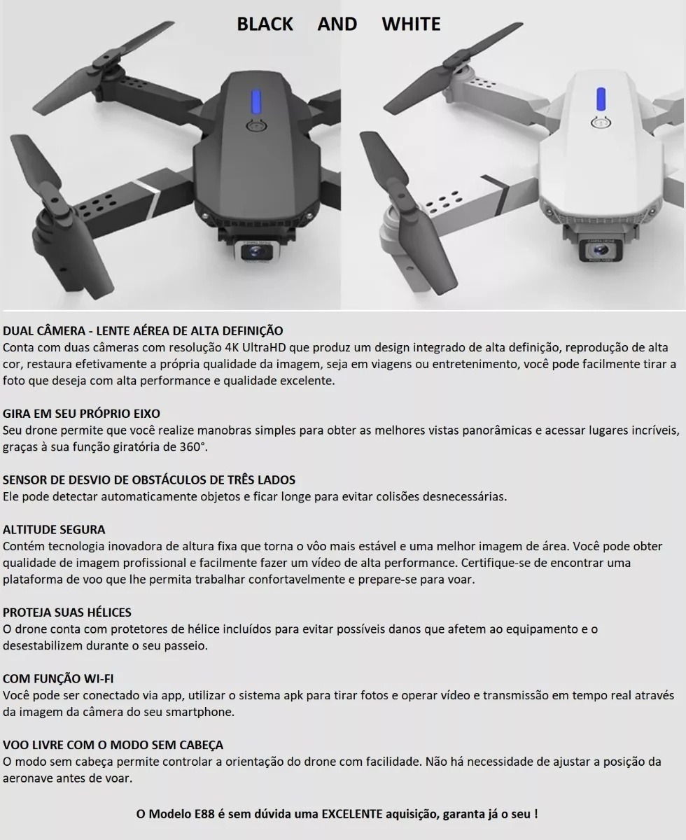 Drone E88 Câmera Uhd Profissional 2.4ghz Barata 2 Baterias - Imagem 3