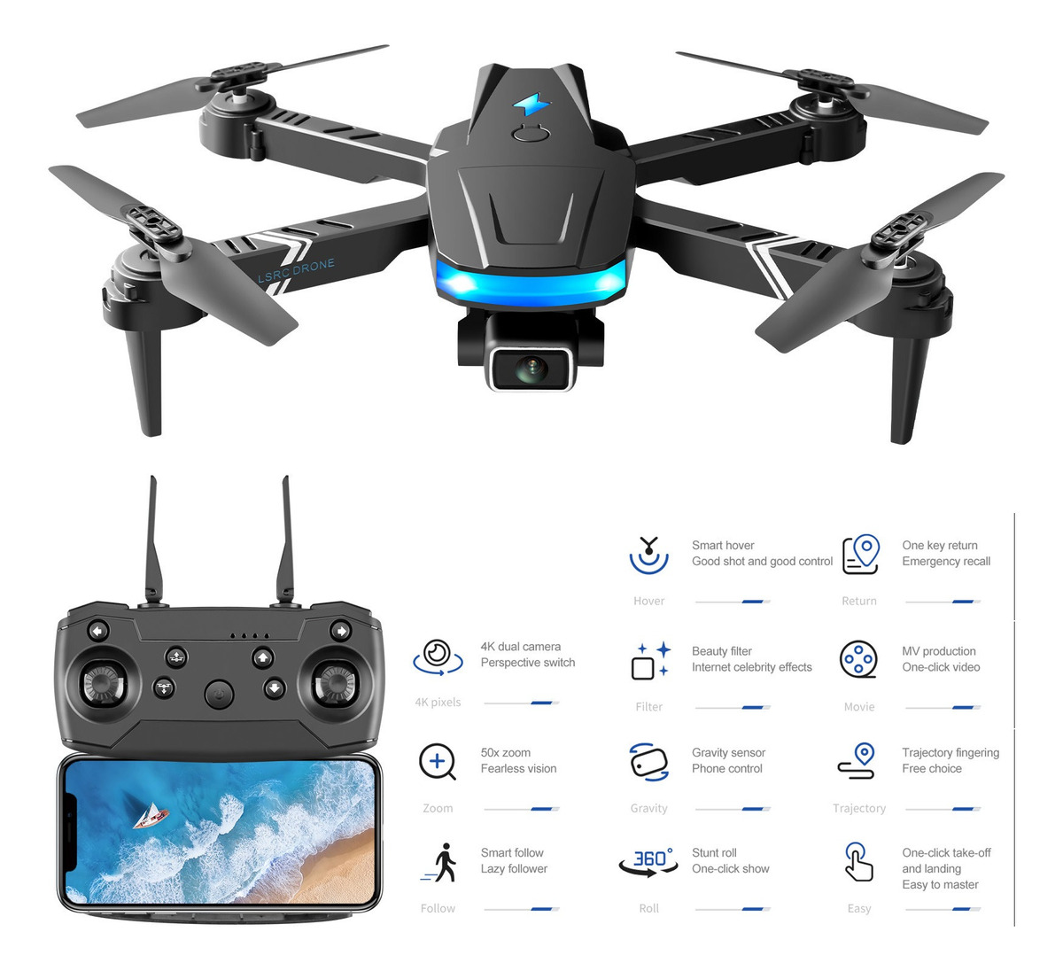Rc Quadcopter Ls-878 Bolsa Wifi Função Drone Com Modo Duplo