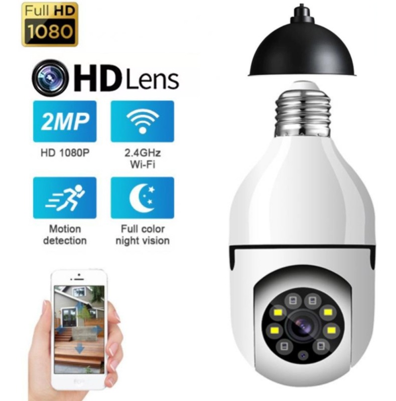 Wifi Ip Panorama Camera Bulb 2mp Visão Noturna Panorâmica
