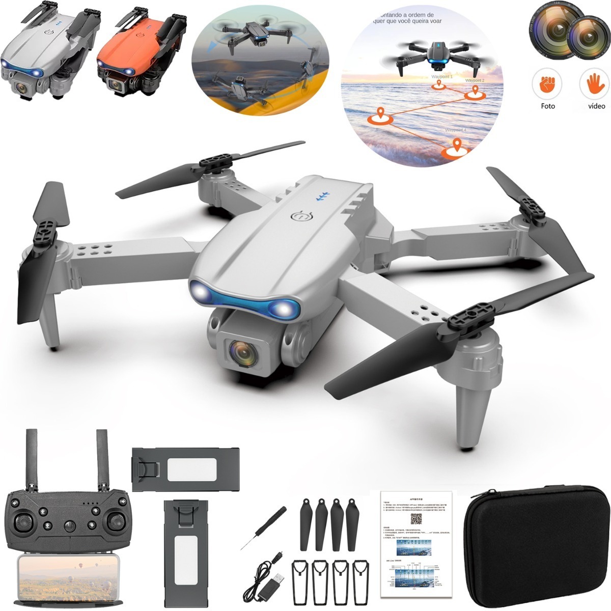 Drone E99 Pro Com 2 Câmera Aérea Hd Profissional E 2 Bateria - Imagem 8