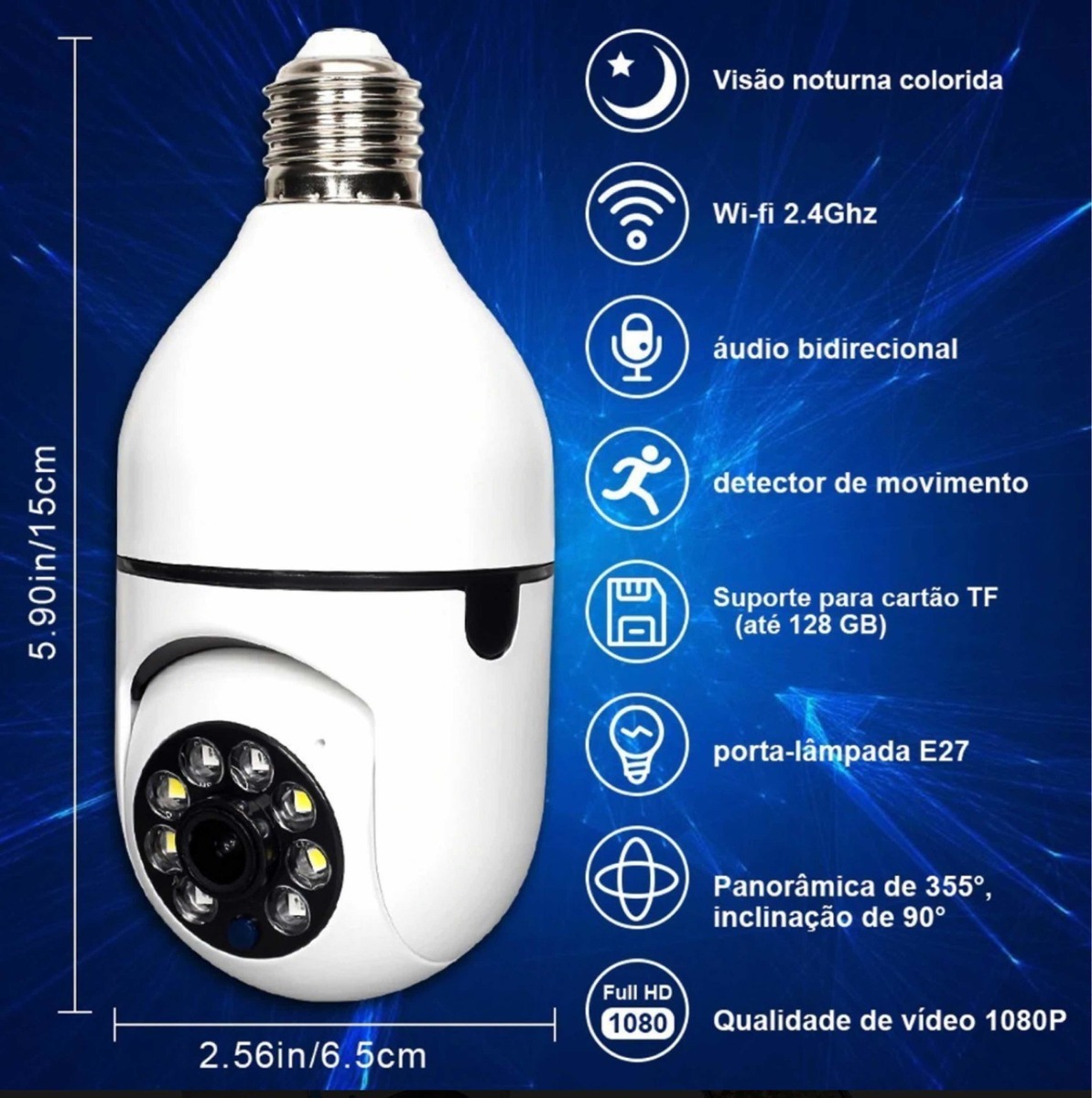 Camera Ip Inteligente Lampada 390eyes Panoramica Wifi Espiã - Imagem 9