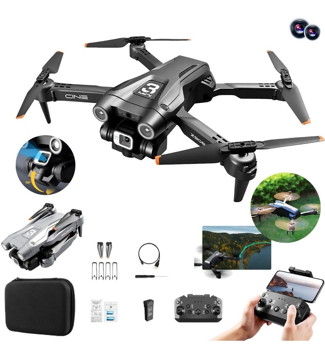 Drone Mini De Câmera Hd Duplas E Obstáculo Evitar Quadcopter