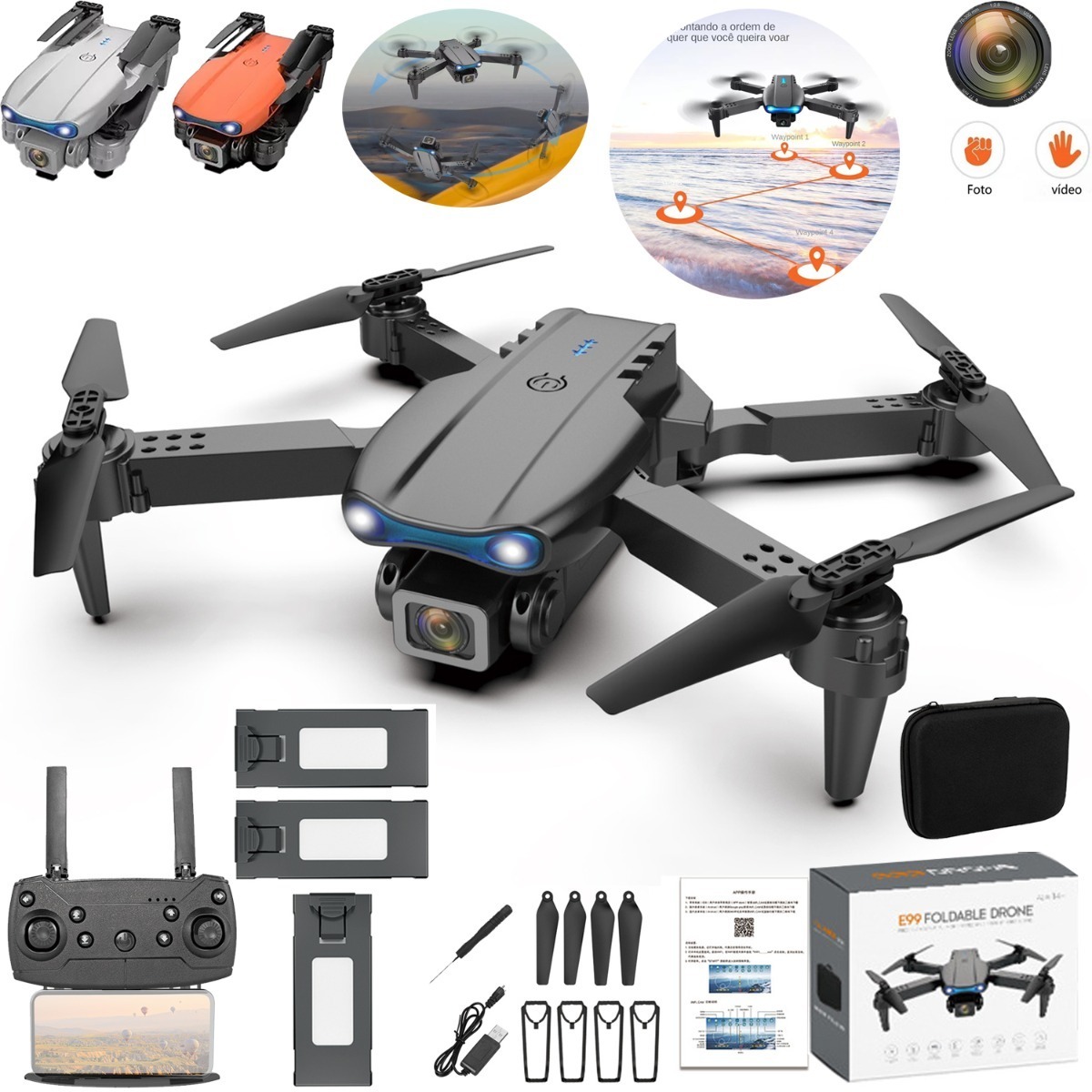 Drone E99 Pro Com Câmera 1 Aérea Hd Profissional E Bateria 3