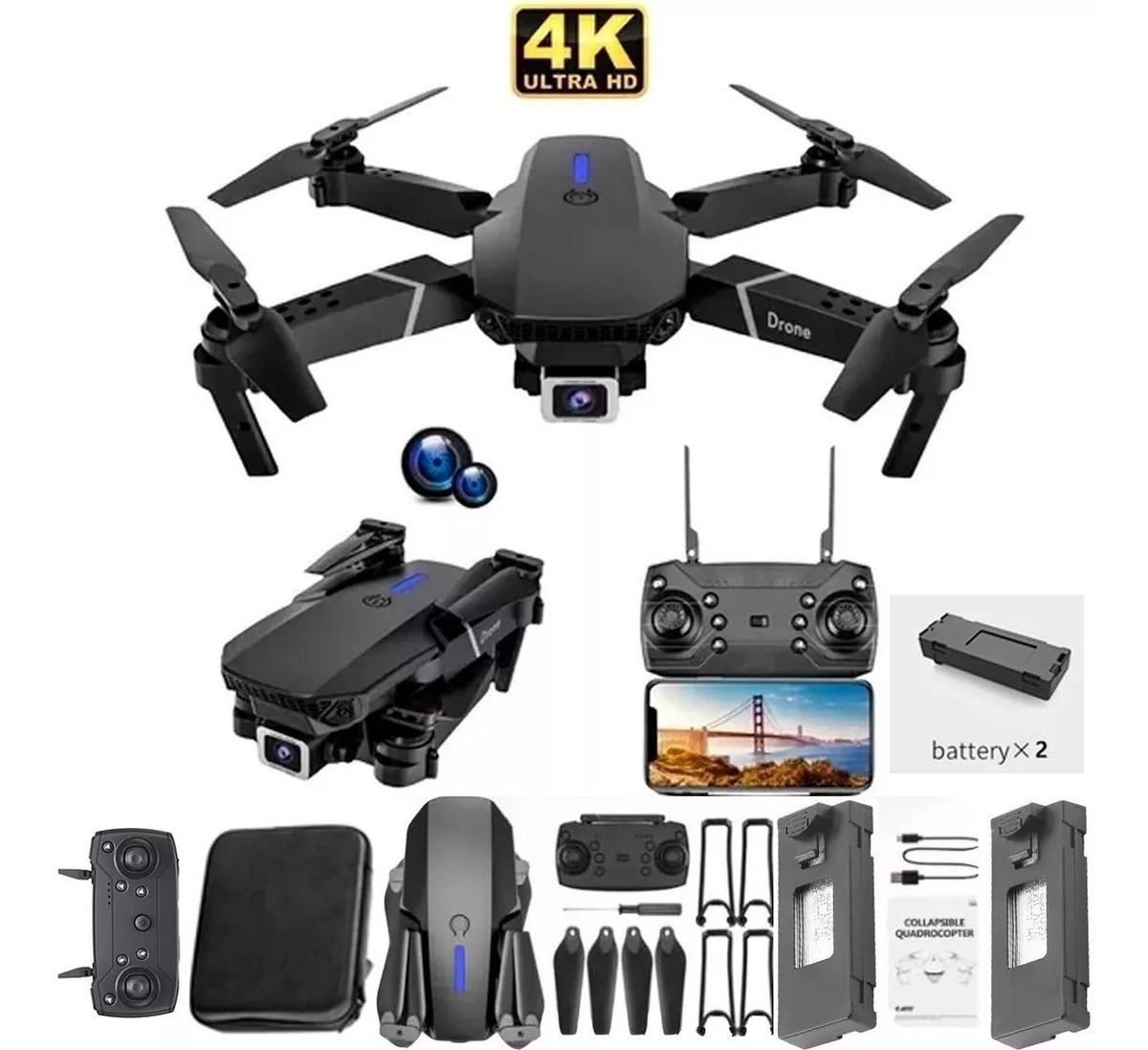 Mini Drone E88 Hd Câmera Dupla Barata Nível Iniciante