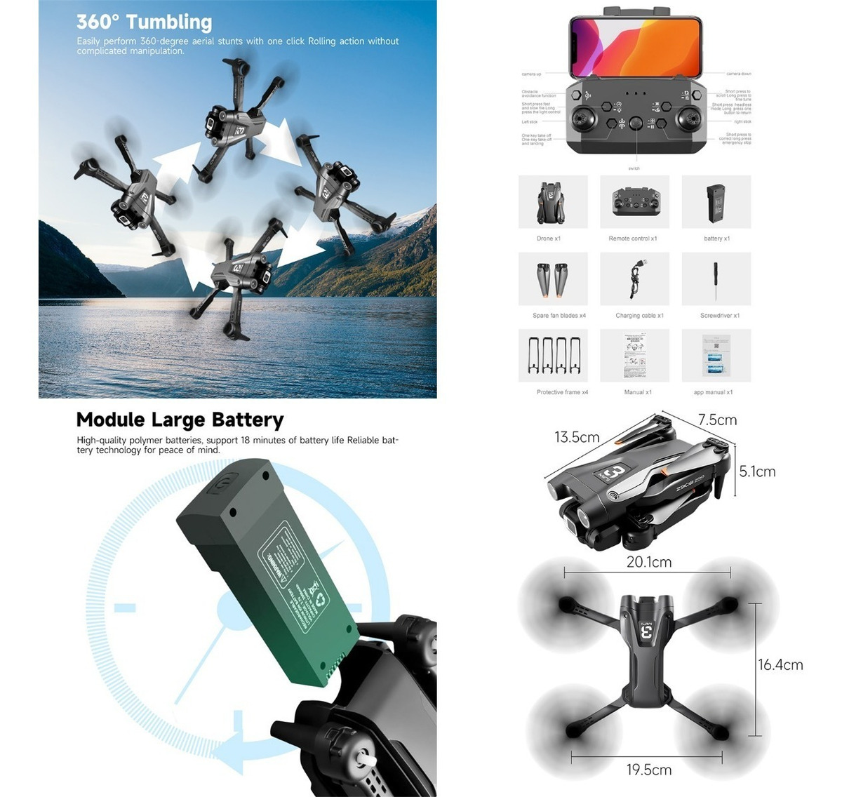 Drone Mini De Câmera Hd Duplas E Obstáculo Evitar Quadcopter - Imagem 5