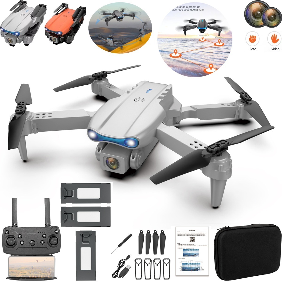 Drone E99 Pro Com 2 Câmera Aérea Hd Profissional E 3 Bateria - Imagem 8