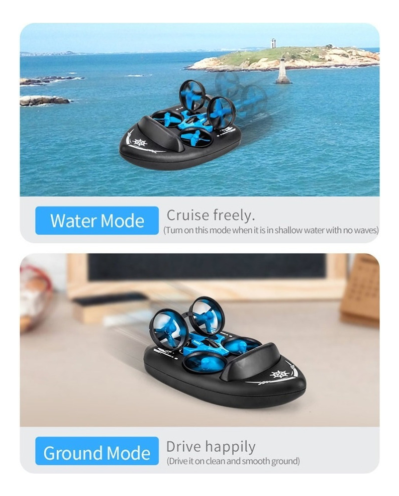 Quadricóptero Rc Drone + Barco 3 Em 1 Brinquedos Infantis. - Imagem 2