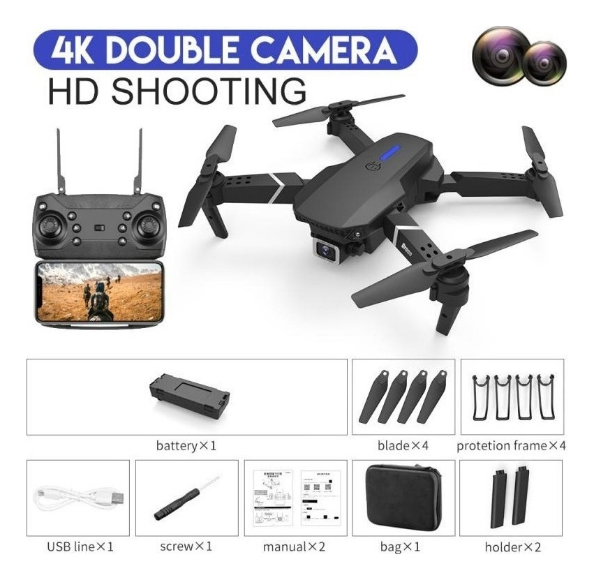 Lazhu Drone E88 Pro Com Quadcopter De Câmera Dupla 4k +1