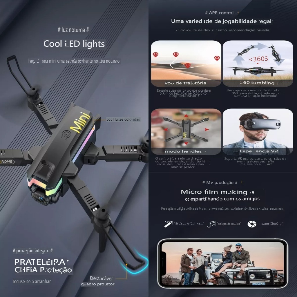 Drone Profissional Câmera Dupla 4k Com Luzes Led 2 Baterias - Imagem 12
