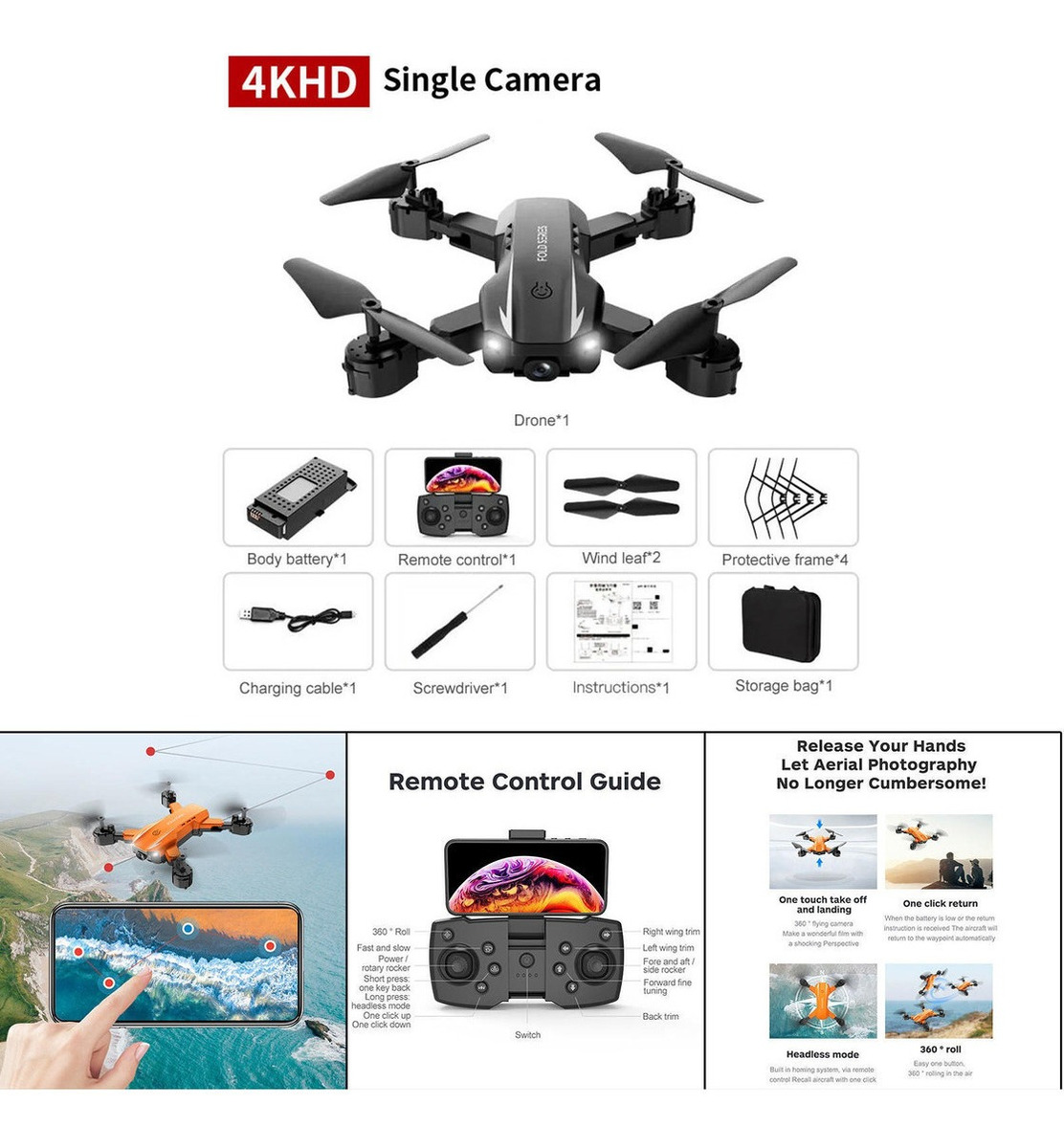 Helicóptero Dobrável Com 3 Modos De 4k Preto Simples - Imagem 3