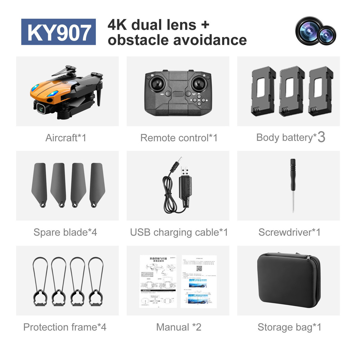 Ky907 50° Zoom Stunt Obstacle Avoidance Aeronave 3 Bateria - Imagem 10