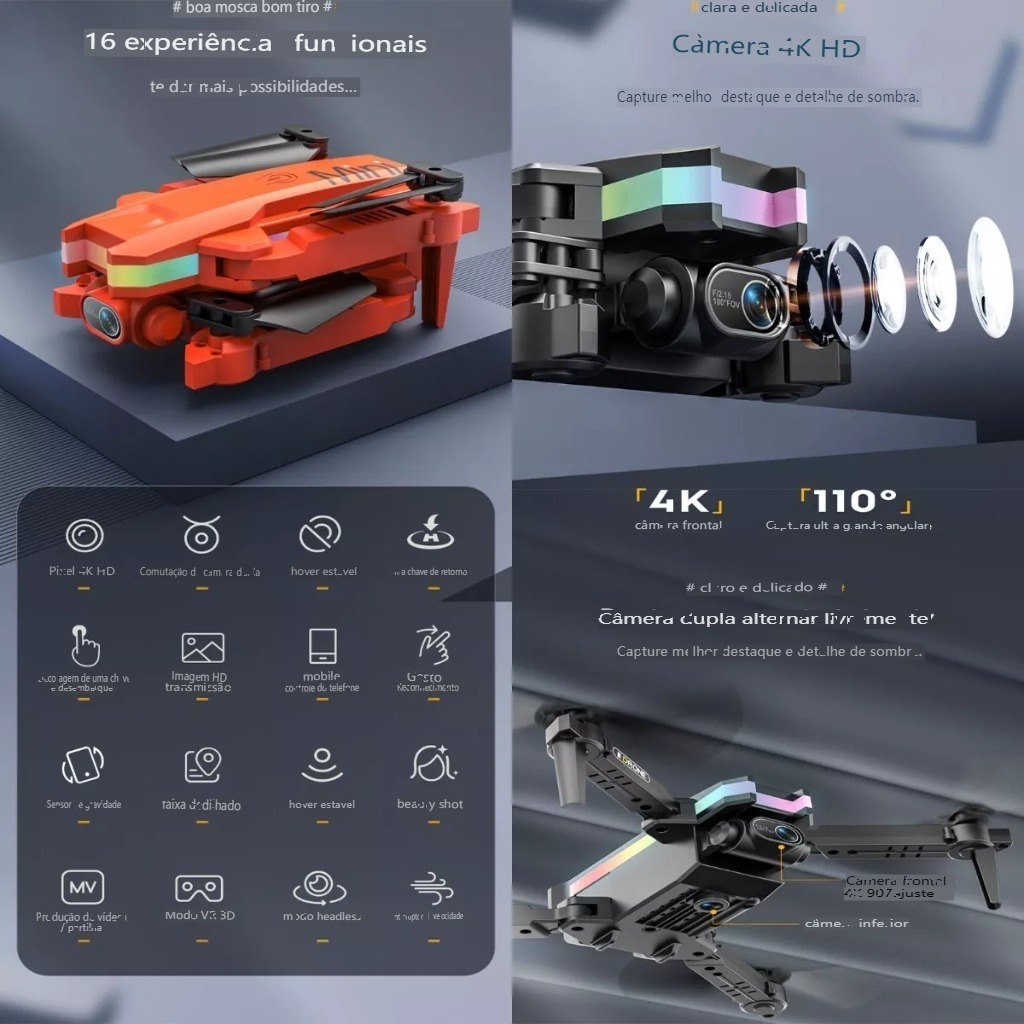 Drone Profissional Câmera Dupla 4k Com Luzes Led 2 Baterias - Imagem 10