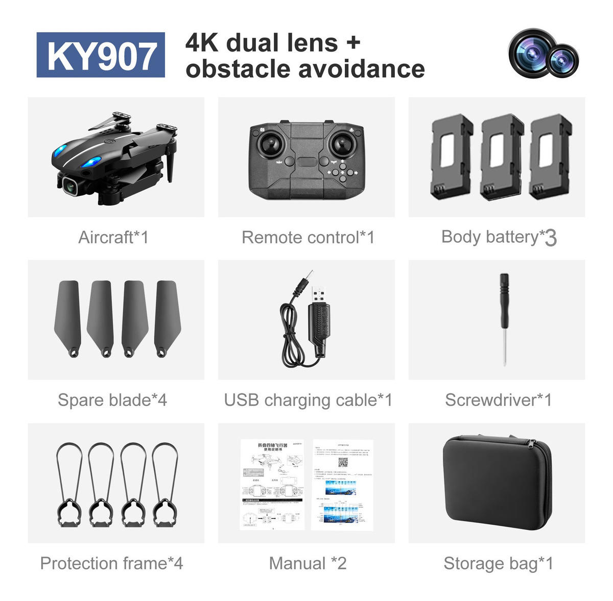 Ky907 50° Zoom Stunt Obstacle Avoidance Aeronave 3 Bateria - Imagem 19