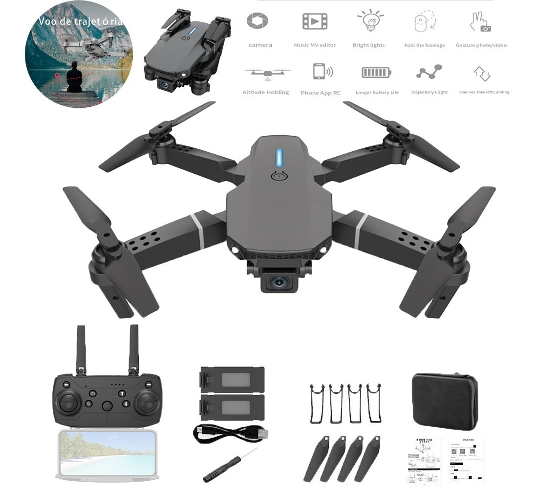 Drone E88 Pro Wifi Fpv 2.4ghz Com Câmera Hd E 2 Bateria