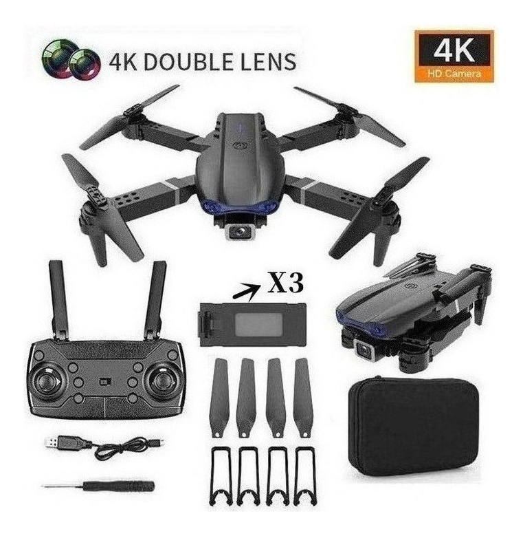 Câmera Dupla Mini Drone E99 Pro Professional 4k Com 3 Bateri