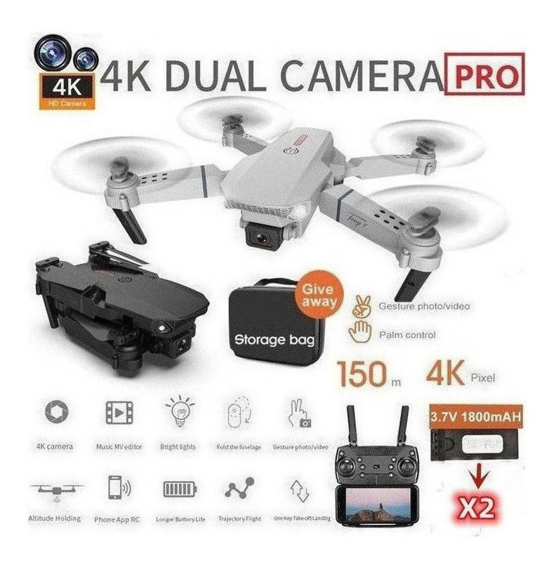 Câmera Drone E88 Portátil De Alta Definição 4k Com 2 Bateria