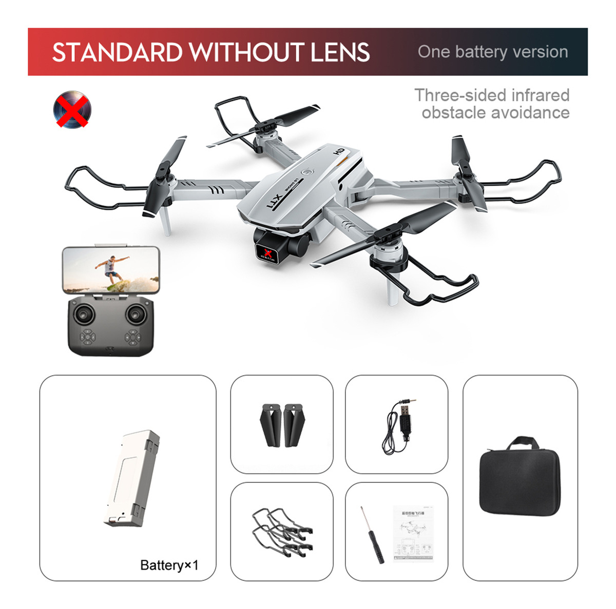 Drone Rc Xt1 Dobrável Rc Drone Fpv Para Evitar Obstáculos - Imagem 4