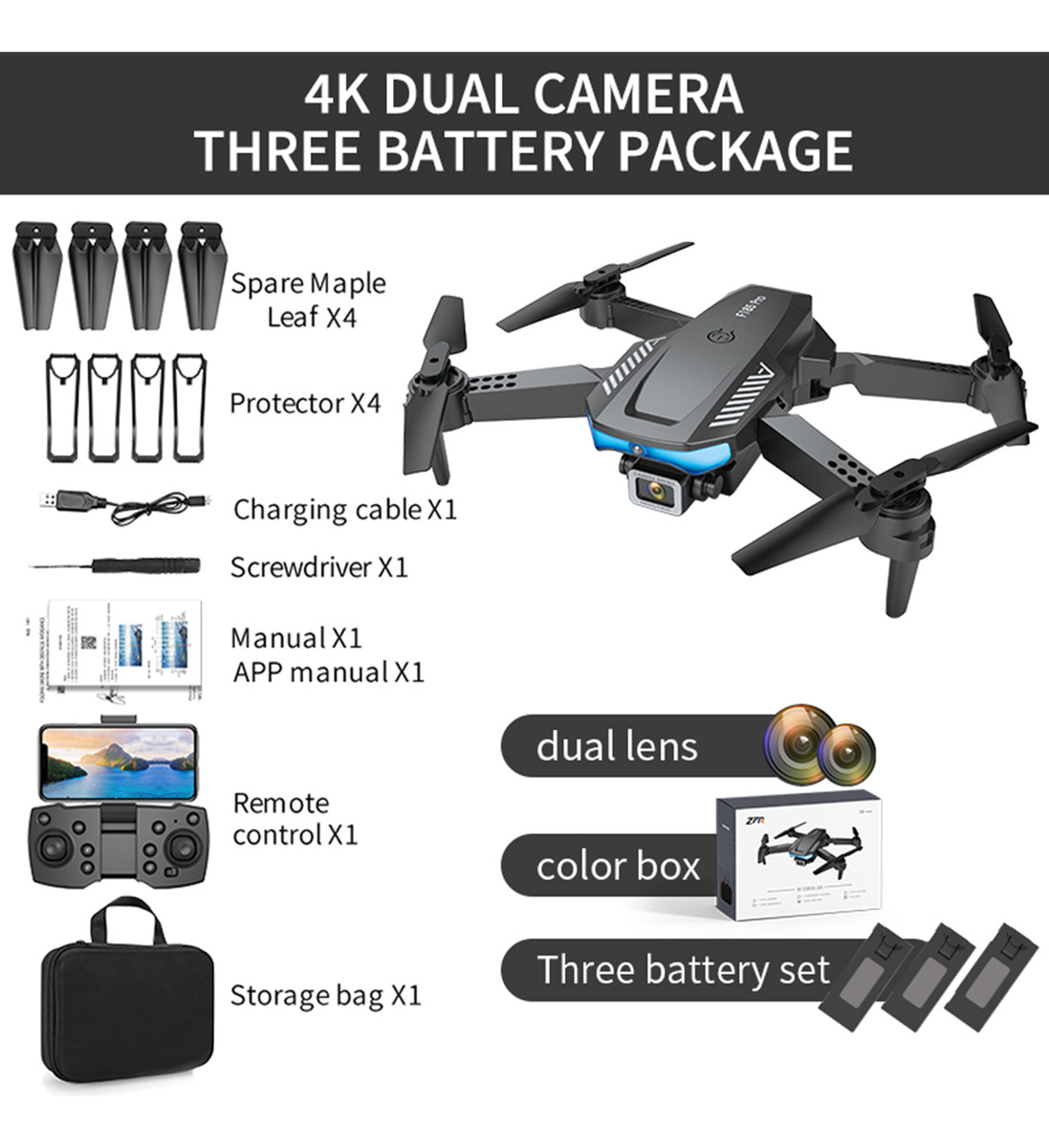 Ls/rc F185 Pro 4k Hd Câmera Dupla Fpv Rc Zangão Com Bateria - Imagem 8