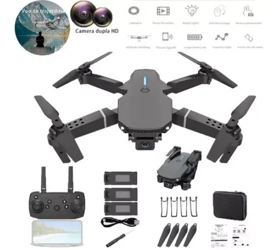E88pro Uav 4k Hd Fotografia Aérea Câmera Dupla + 3 Baterias